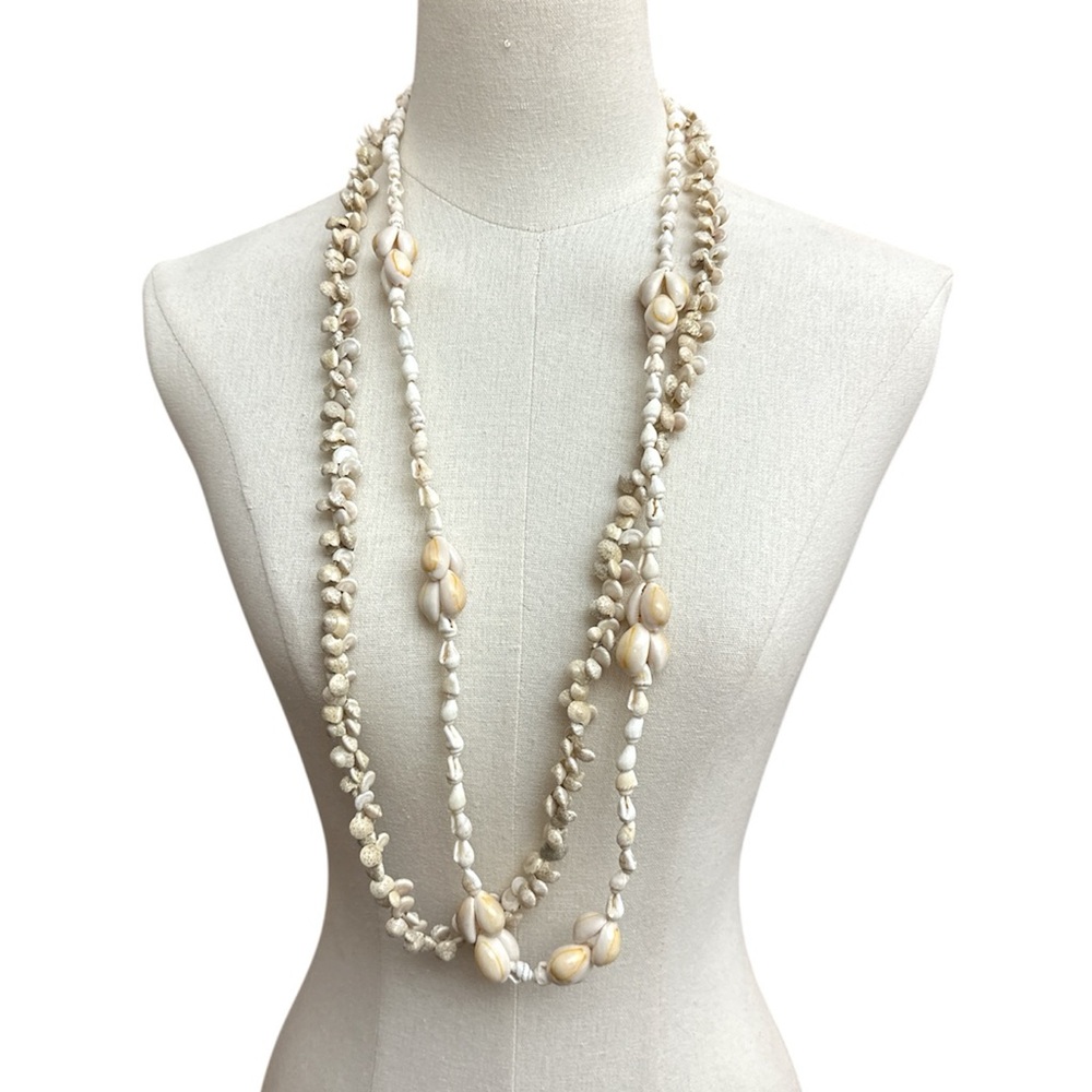 Set of (2) Vintage Cowrie Shell Necklaces Handmade Lei Single Strand Hawaiian